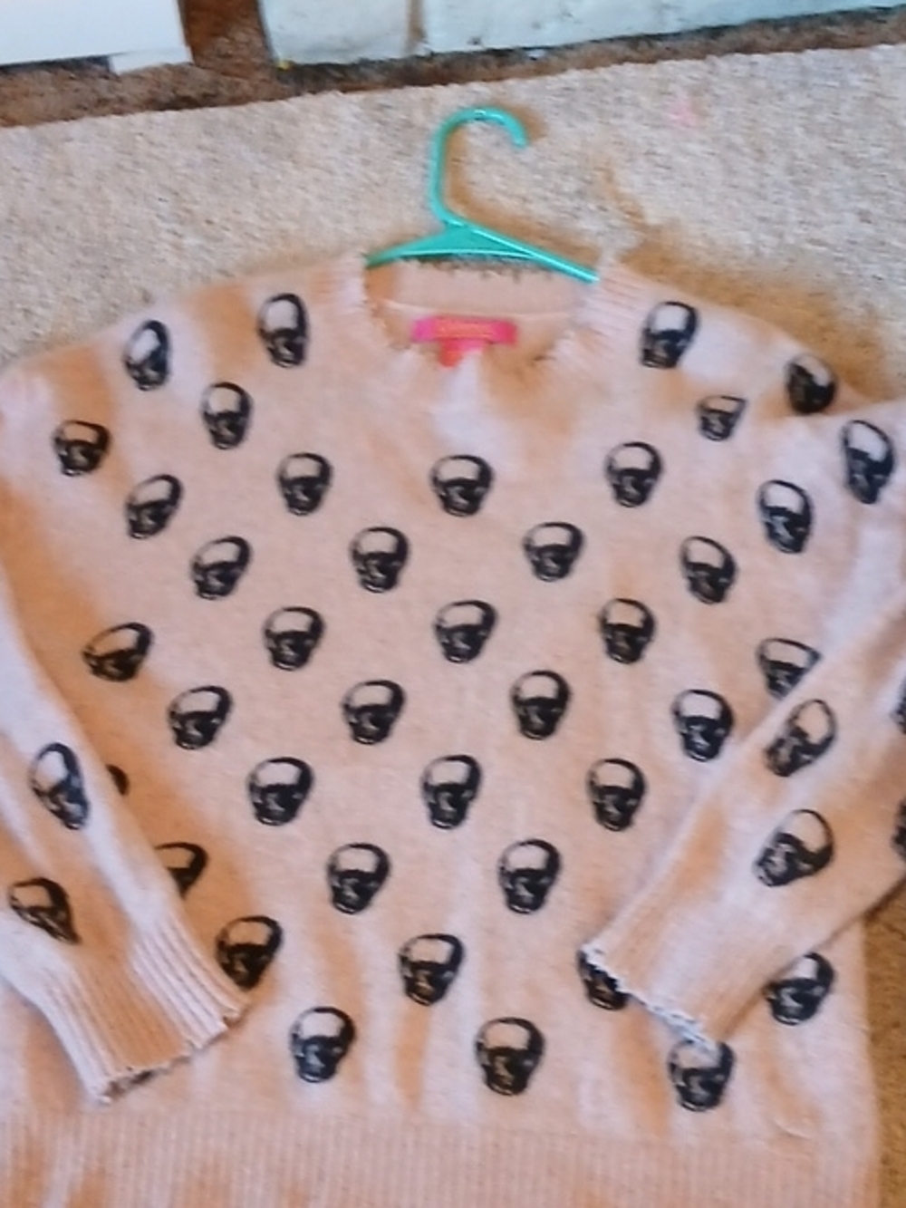 Catherine Malandrino Pink Casmere Sweater with Black Skull Motif